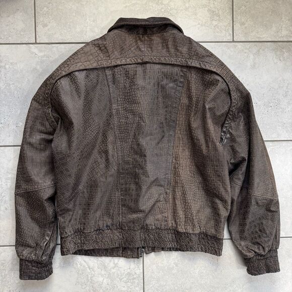 Vintage Animal Print Leather Bomber Jacket Dbl Zip Relaxed For Shoulder Padded - Picture 2 of 9